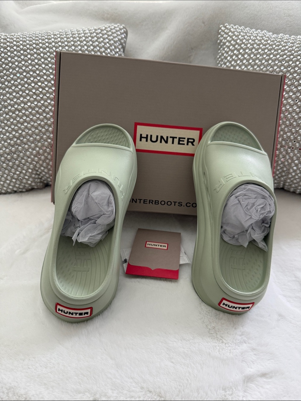 Hunter Sage Green Slip-On Logo Slides
